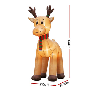 Jingle Jollys Christmas Inflatable Reindeer 5M Illuminated Decorations - SportZone.co.nz