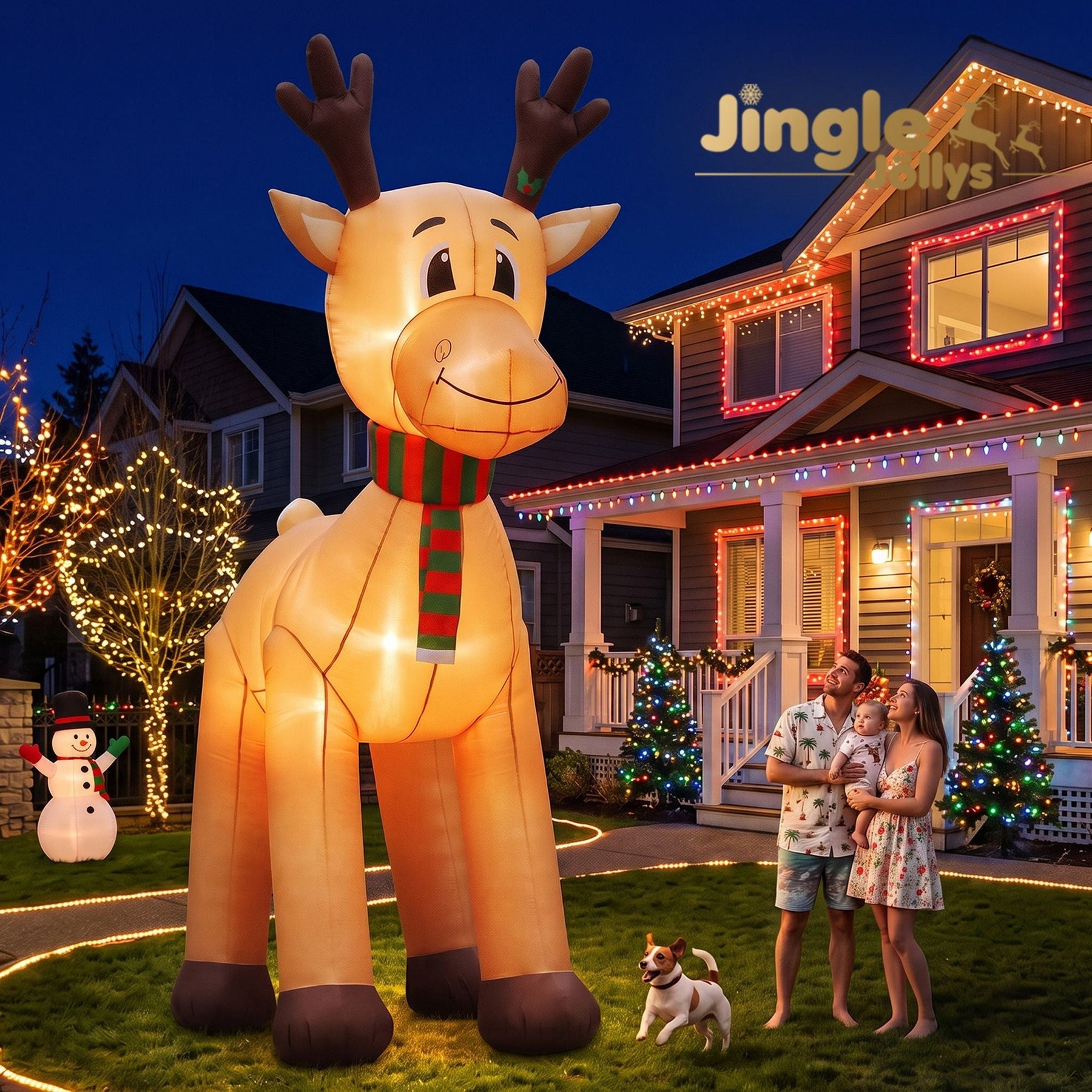 Jingle Jollys Christmas Inflatable Reindeer 5M Illuminated Decorations - SportZone.co.nz