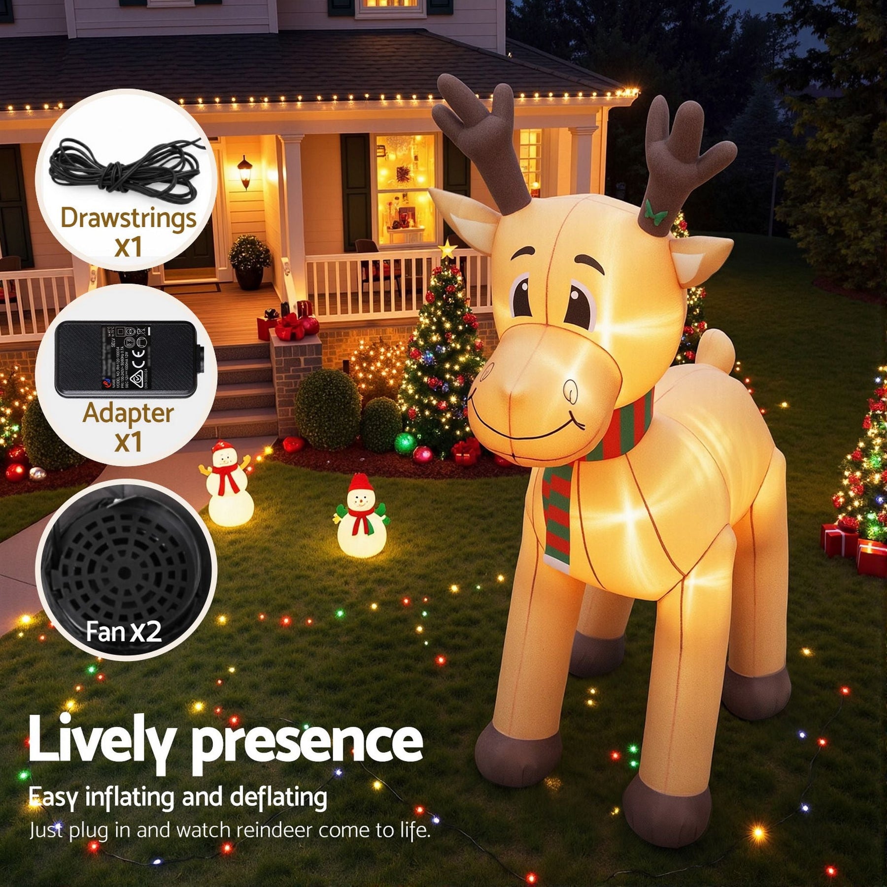 Jingle Jollys Christmas Inflatable Reindeer 5M Illuminated Decorations - SportZone.co.nz