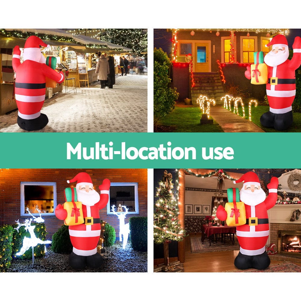 Jingle Jollys Christmas Inflatable Santa 2.4M Illuminated Decorations - SportZone.co.nz