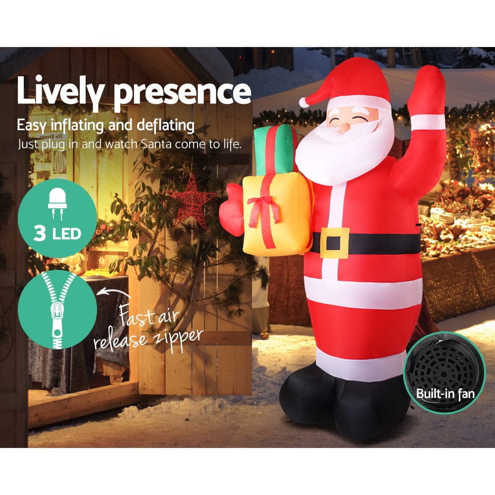Jingle Jollys Christmas Inflatable Santa 2.4M Illuminated Decorations - SportZone.co.nz