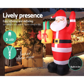 Jingle Jollys Christmas Inflatable Santa 2.4M Illuminated Decorations - SportZone.co.nz