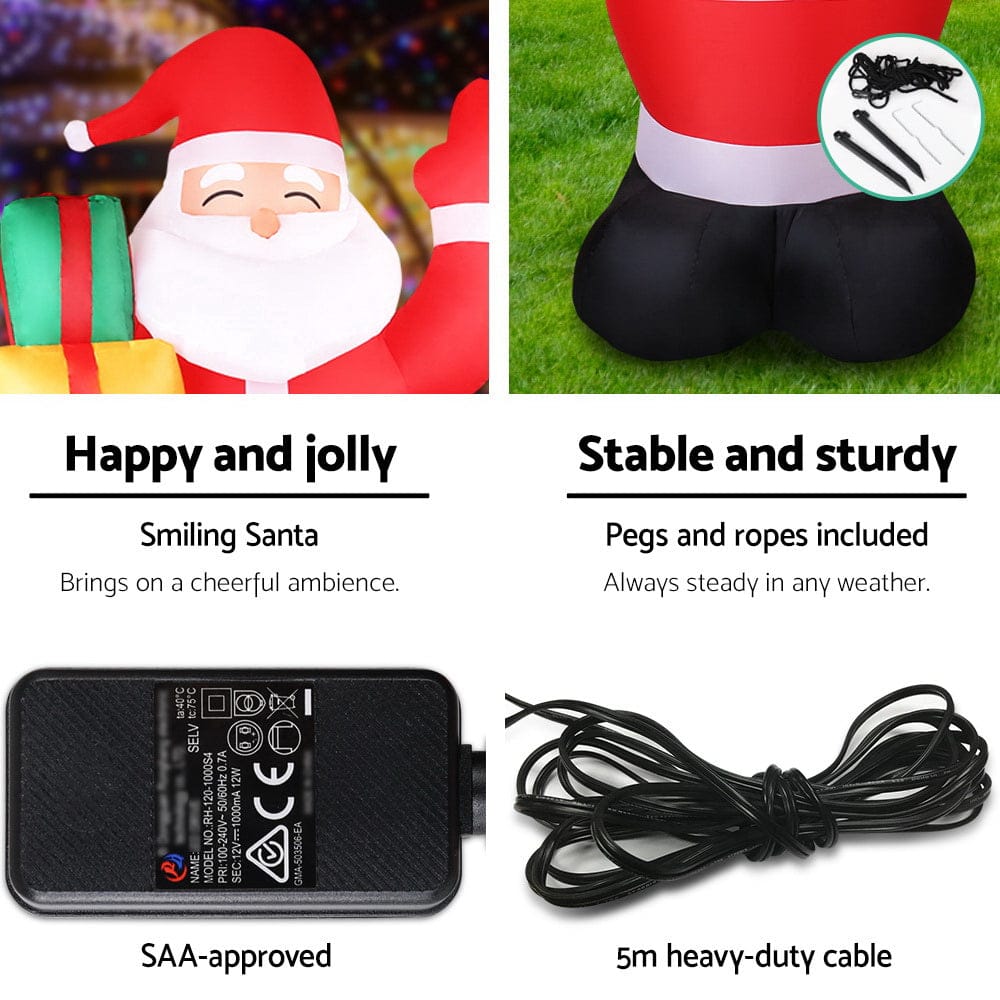 Jingle Jollys Christmas Inflatable Santa 2.4M Illuminated Decorations - SportZone.co.nz