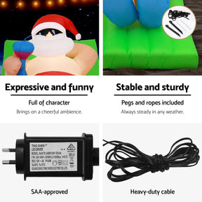 Jingle Jollys Christmas Inflatable Santa Bench 1.8M LED Illuminated Decorations - SportZone.co.nz