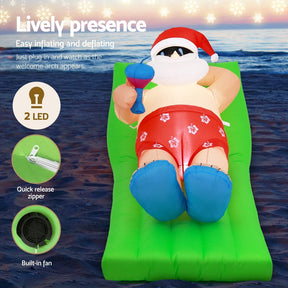 Jingle Jollys Christmas Inflatable Santa Bench 1.8M LED Illuminated Decorations - SportZone.co.nz