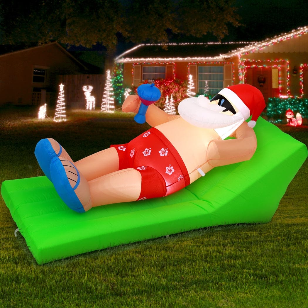 Jingle Jollys Christmas Inflatable Santa Bench 1.8M LED Illuminated Decorations - SportZone.co.nz
