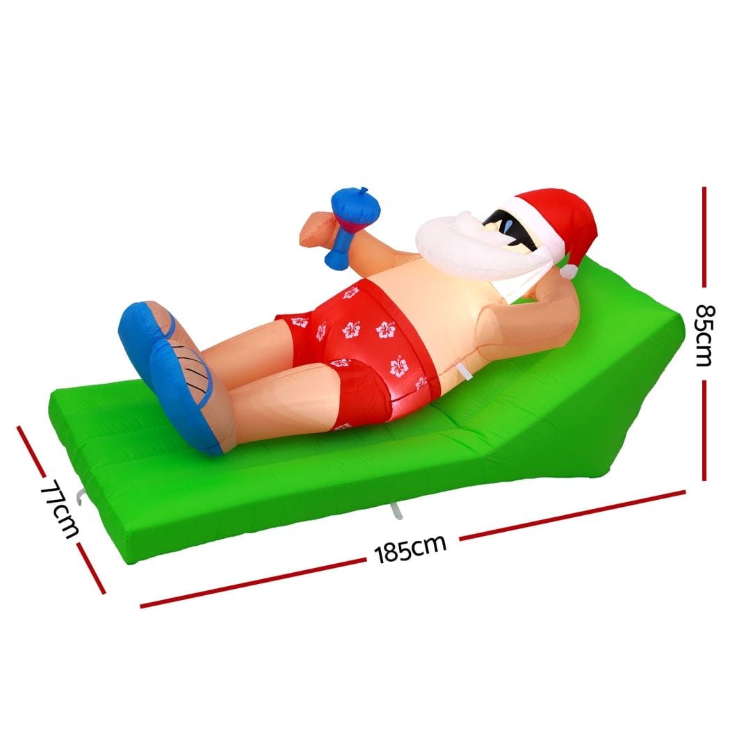 Jingle Jollys Christmas Inflatable Santa Bench 1.8M LED Illuminated Decorations - SportZone.co.nz
