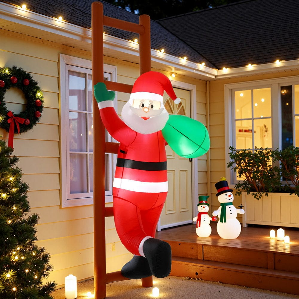 Jingle Jollys Christmas Inflatable Santa Climbing Ladder 2.45M Height LED Decorations Illuminated - SportZone.co.nz