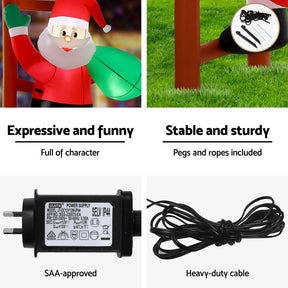 Jingle Jollys Christmas Inflatable Santa Climbing Ladder 2.45M Height LED Decorations Illuminated - SportZone.co.nz