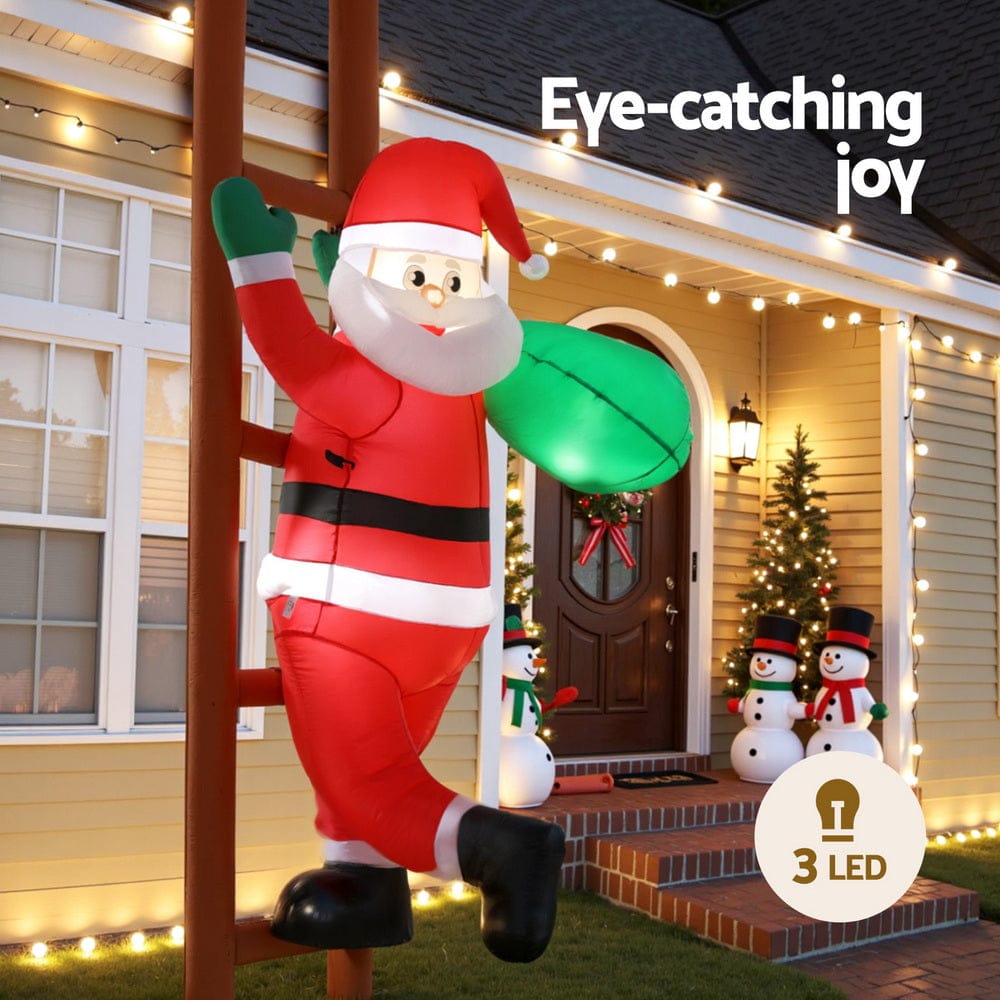 Jingle Jollys Christmas Inflatable Santa Climbing Ladder 2.45M Height LED Decorations Illuminated - SportZone.co.nz