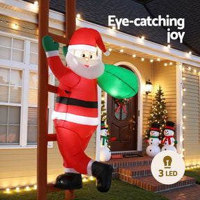 Jingle Jollys Christmas Inflatable Santa Climbing Ladder 2.45M Height LED Decorations Illuminated - SportZone.co.nz