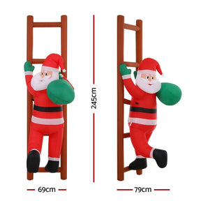 Jingle Jollys Christmas Inflatable Santa Climbing Ladder 2.45M Height LED Decorations Illuminated - SportZone.co.nz
