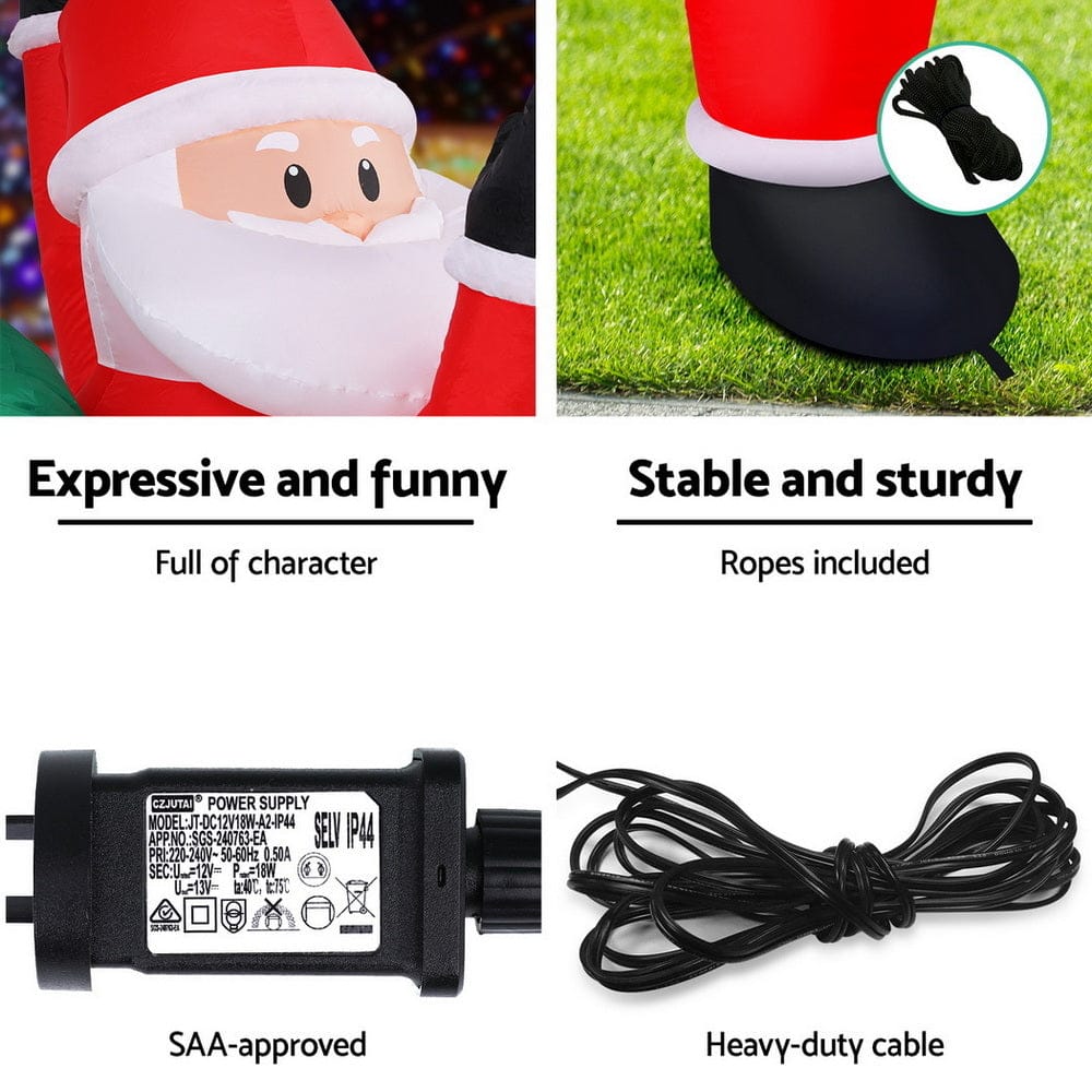 Jingle Jollys Christmas Inflatable Santa Climbing LED Illuminated Decorations 1.9M - SportZone.co.nz