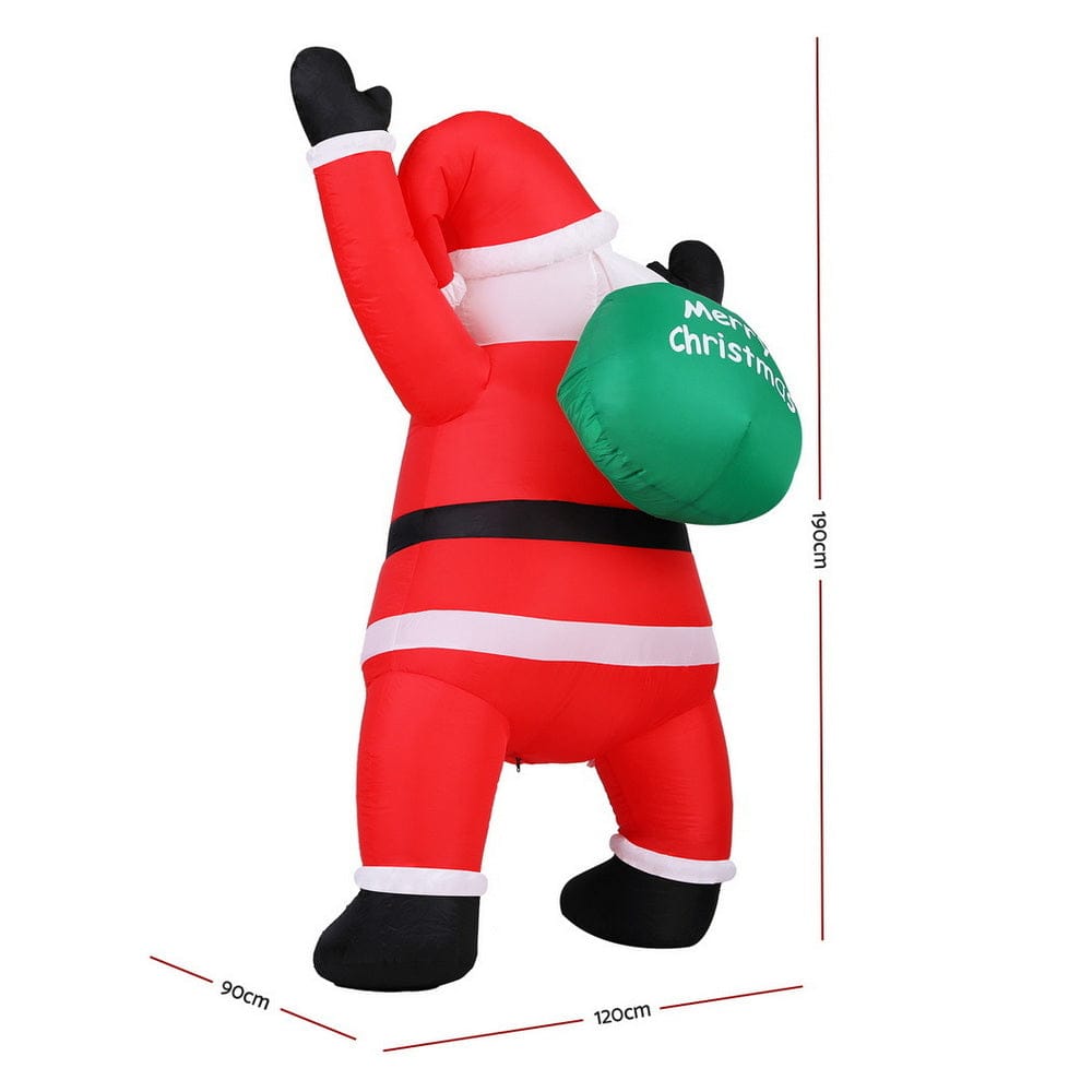 Jingle Jollys Christmas Inflatable Santa Climbing LED Illuminated Decorations 1.9M - SportZone.co.nz