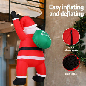 Jingle Jollys Christmas Inflatable Santa Climbing LED Illuminated Decorations 1.9M - SportZone.co.nz