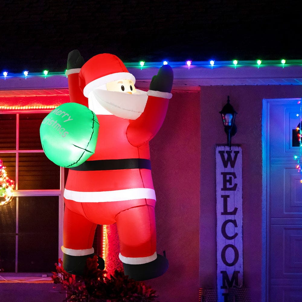 Jingle Jollys Christmas Inflatable Santa Climbing LED Illuminated Decorations 1.9M - SportZone.co.nz