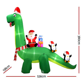 Jingle Jollys Christmas Inflatable Santa Dinosaur 3.8M Illuminated Decorations - SportZone.co.nz