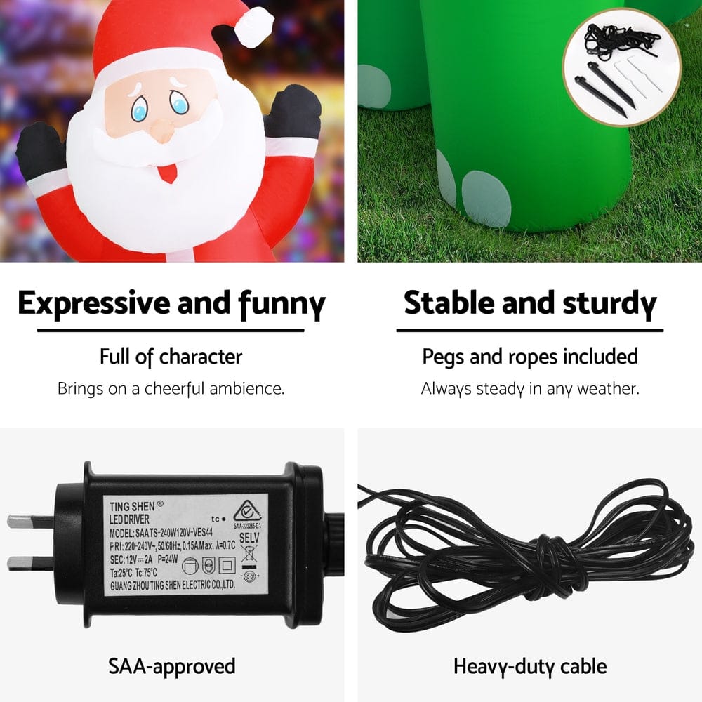 Jingle Jollys Christmas Inflatable Santa Dinosaur 3.8M Illuminated Decorations - SportZone.co.nz