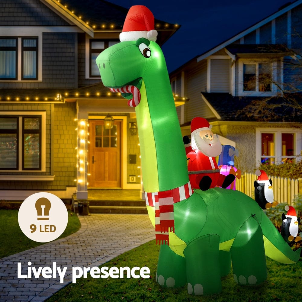 Jingle Jollys Christmas Inflatable Santa Dinosaur 3.8M Illuminated Decorations - SportZone.co.nz