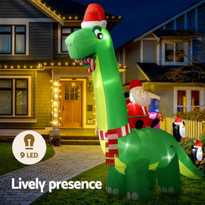 Jingle Jollys Christmas Inflatable Santa Dinosaur 3.8M Illuminated Decorations - SportZone.co.nz