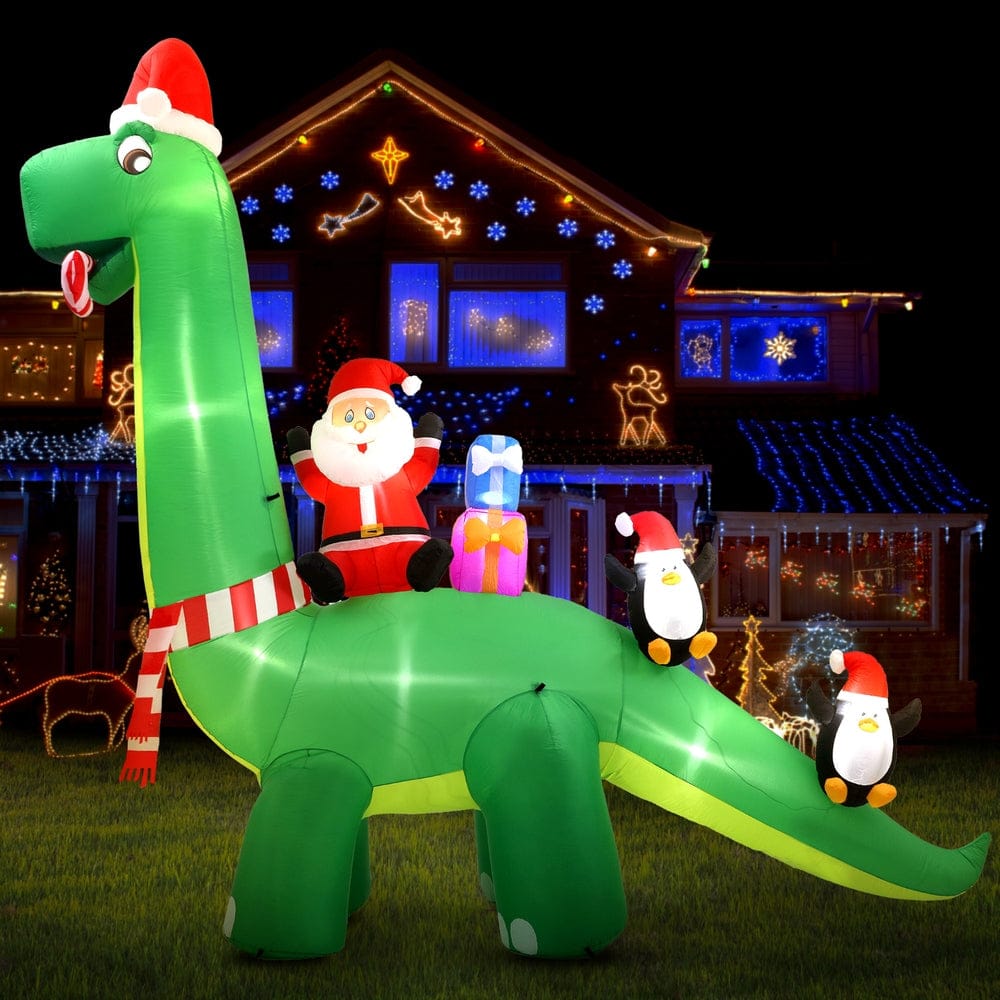 Jingle Jollys Christmas Inflatable Santa Dinosaur 3.8M Illuminated Decorations - SportZone.co.nz