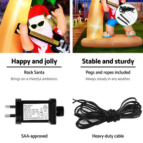 Jingle Jollys Christmas Inflatable Santa Guitar 2.1M Led Illuminated Decorations - SportZone.co.nz