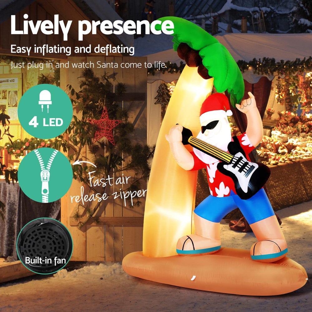 Jingle Jollys Christmas Inflatable Santa Guitar 2.1M Led Illuminated Decorations - SportZone.co.nz