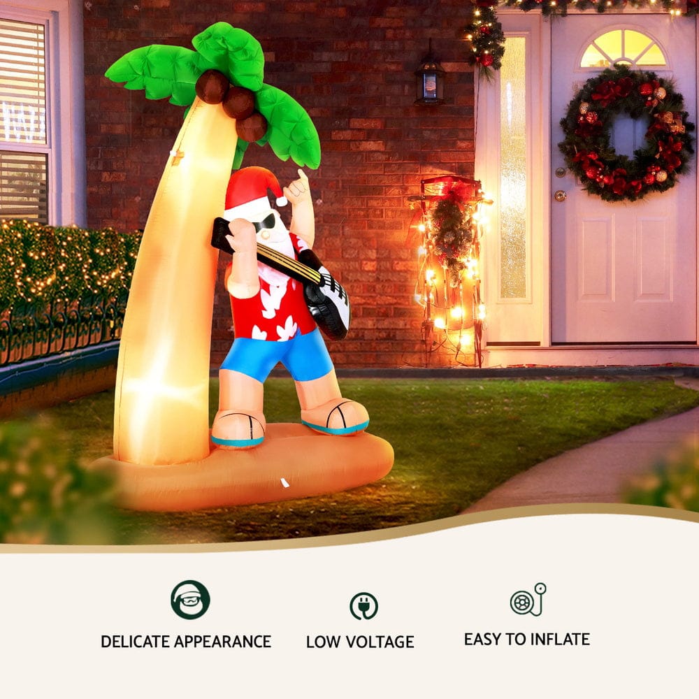 Jingle Jollys Christmas Inflatable Santa Guitar 2.1M Led Illuminated Decorations - SportZone.co.nz