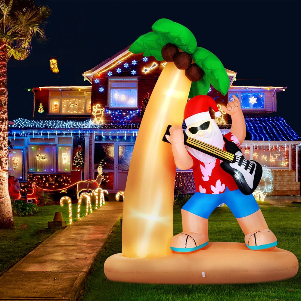 Jingle Jollys Christmas Inflatable Santa Guitar 2.1M Led Illuminated Decorations - SportZone.co.nz