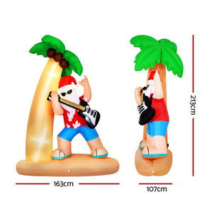 Jingle Jollys Christmas Inflatable Santa Guitar 2.1M Led Illuminated Decorations - SportZone.co.nz