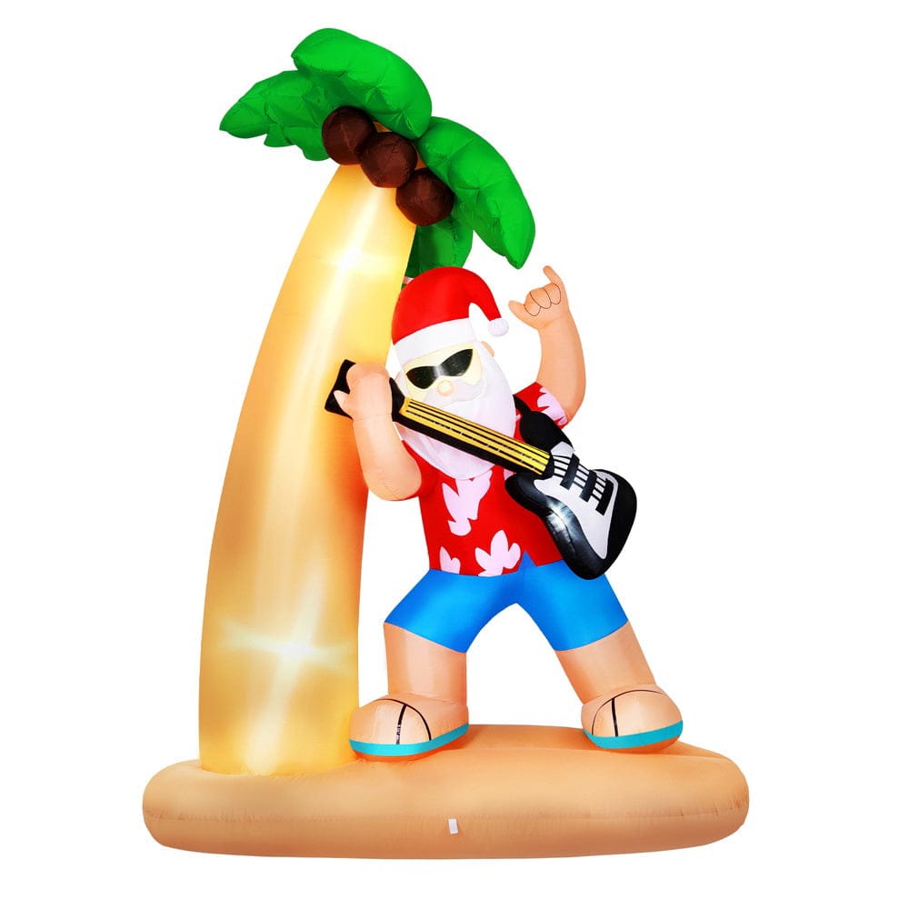 Jingle Jollys Christmas Inflatable Santa Guitar 2.1M Led Illuminated Decorations - SportZone.co.nz