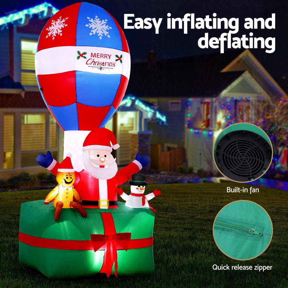 Jingle Jollys Christmas Inflatable Santa in Ballon 2.8M Height LED Decorations Illuminated - SportZone.co.nz