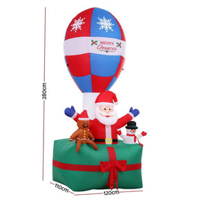 Jingle Jollys Christmas Inflatable Santa in Ballon 2.8M Height LED Decorations Illuminated - SportZone.co.nz
