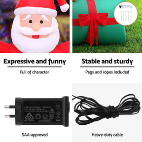 Jingle Jollys Christmas Inflatable Santa in Ballon 2.8M Height LED Decorations Illuminated - SportZone.co.nz