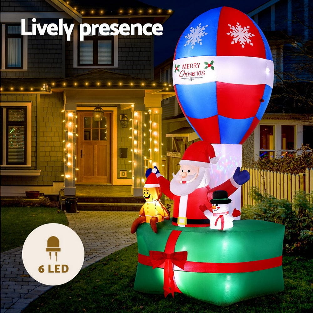Jingle Jollys Christmas Inflatable Santa in Ballon 2.8M Height LED Decorations Illuminated - SportZone.co.nz