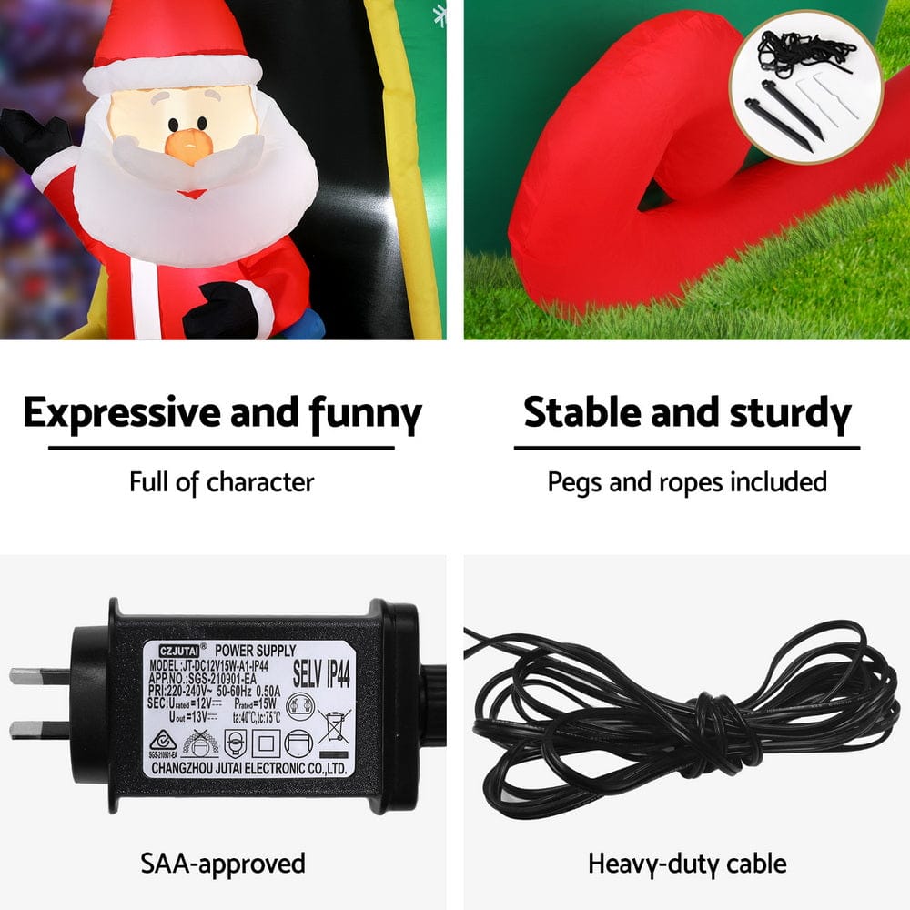 Jingle Jollys Christmas Inflatable Santa in Helicopter 2.55M Height LED Illuminated Decorations - SportZone.co.nz