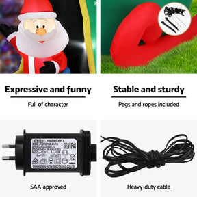 Jingle Jollys Christmas Inflatable Santa in Helicopter 2.55M Height LED Illuminated Decorations - SportZone.co.nz