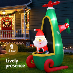 Jingle Jollys Christmas Inflatable Santa in Helicopter 2.55M Height LED Illuminated Decorations - SportZone.co.nz