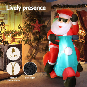 Jingle Jollys Christmas Inflatable Santa Motorbike LED Illuminated Decorations - SportZone.co.nz