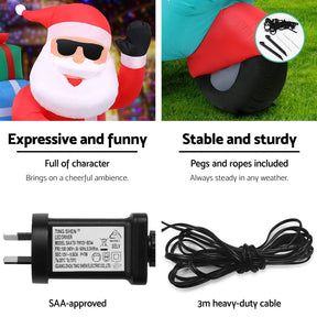 Jingle Jollys Christmas Inflatable Santa Motorbike LED Illuminated Decorations - SportZone.co.nz