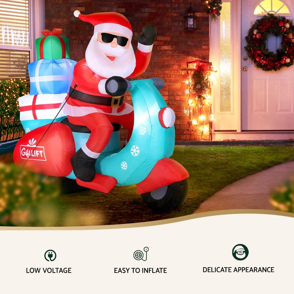 Jingle Jollys Christmas Inflatable Santa Motorbike LED Illuminated Decorations - SportZone.co.nz