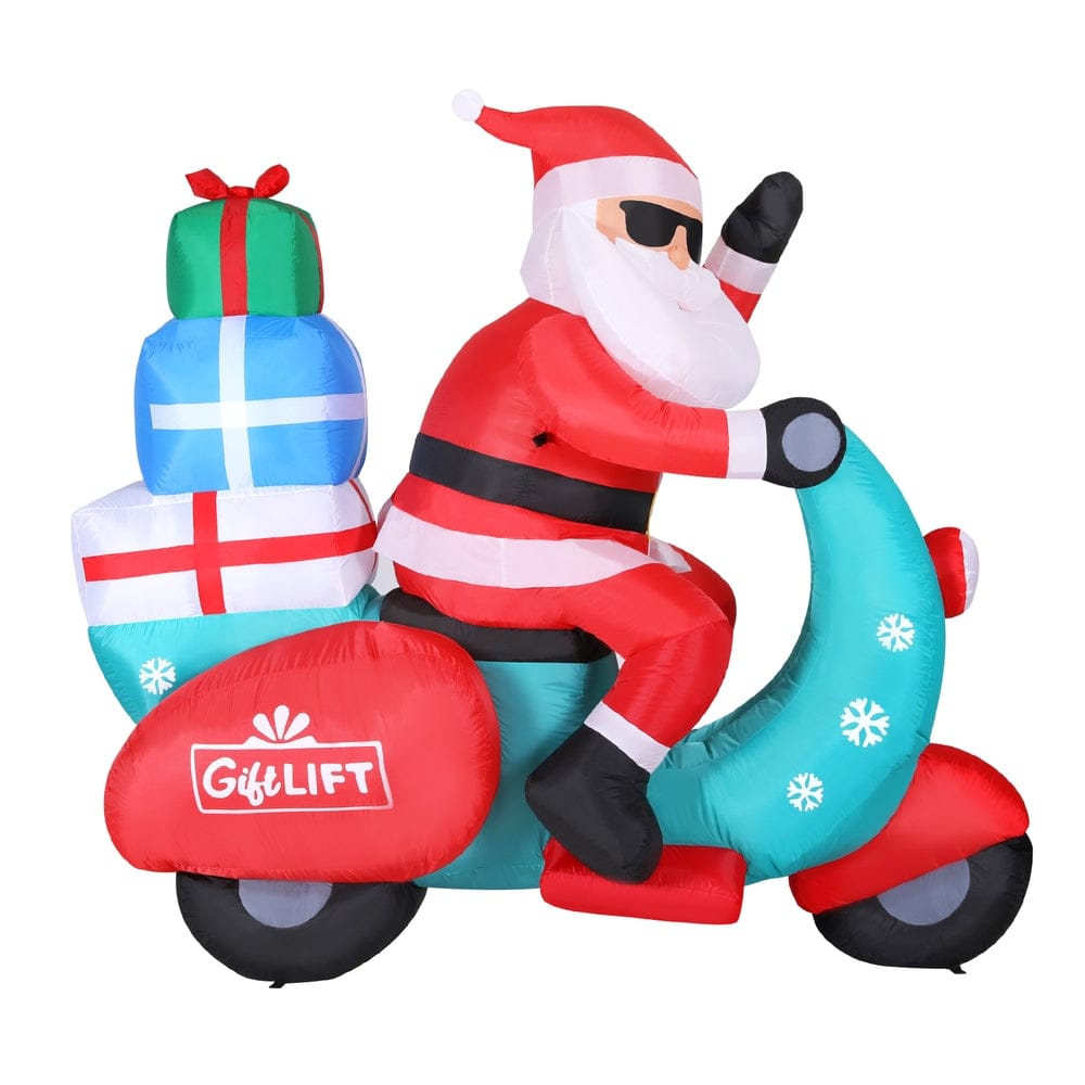 Jingle Jollys Christmas Inflatable Santa Motorbike LED Illuminated Decorations - SportZone.co.nz