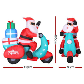 Jingle Jollys Christmas Inflatable Santa Motorbike LED Illuminated Decorations - SportZone.co.nz