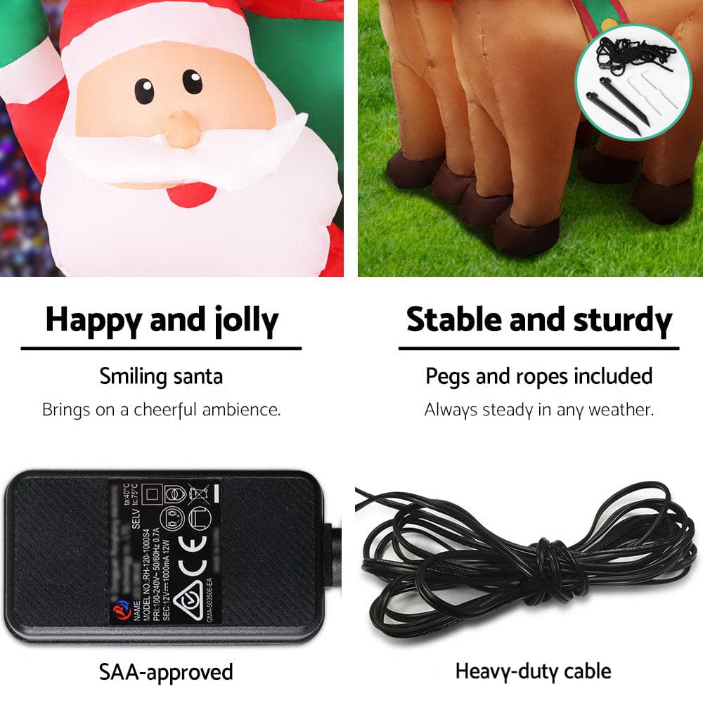 Jingle Jollys Christmas Inflatable Santa Sleigh 2.2M Illuminated Decorations - SportZone.co.nz