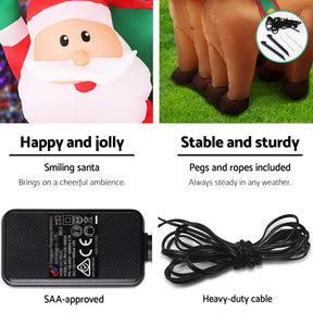 Jingle Jollys Christmas Inflatable Santa Sleigh 2.2M Illuminated Decorations - SportZone.co.nz