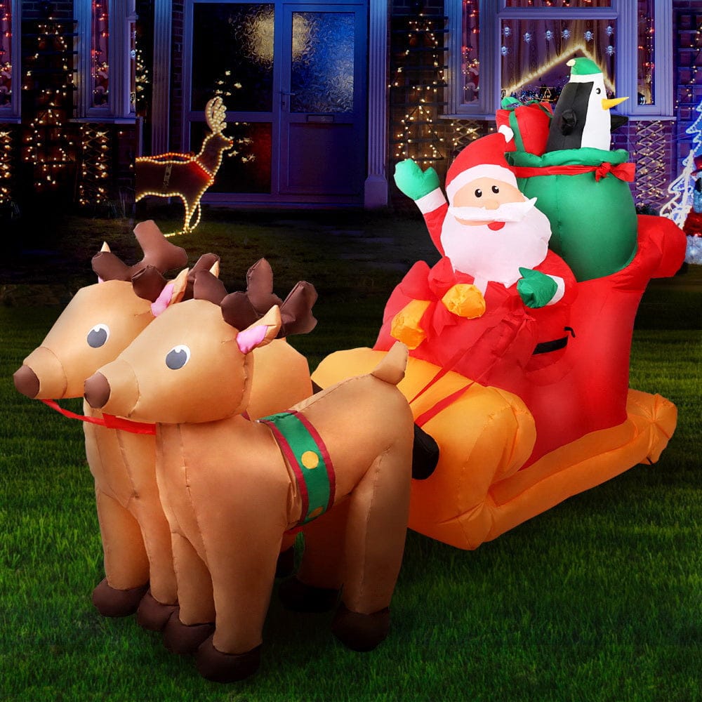 Jingle Jollys Christmas Inflatable Santa Sleigh 2.2M Illuminated Decorations - SportZone.co.nz