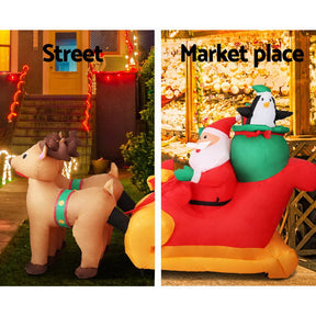 Jingle Jollys Christmas Inflatable Santa Sleigh 2.2M Illuminated Decorations - SportZone.co.nz