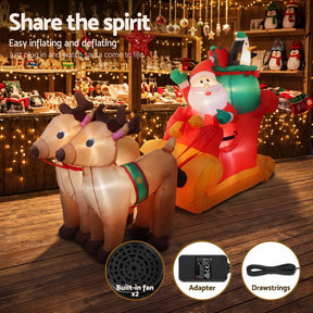 Jingle Jollys Christmas Inflatable Santa Sleigh 2.2M Illuminated Decorations - SportZone.co.nz