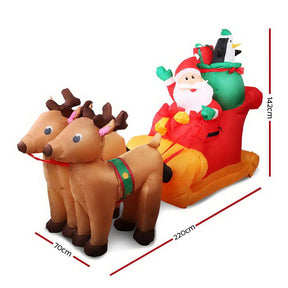 Jingle Jollys Christmas Inflatable Santa Sleigh 2.2M Illuminated Decorations - SportZone.co.nz