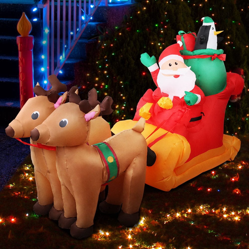 Jingle Jollys Christmas Inflatable Santa Sleigh 2.2M Illuminated Decorations - SportZone.co.nz